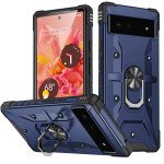 Wholesale Shockproof Tech Armor Ring Stand Rugged Case with Metal Plate for Google Pixel 7 Pro (Blue)